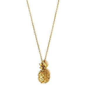 J. Crew Crystal Encrusted Gold Tone Pineapple Charm Pendant Necklace 30" Length